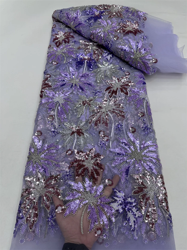 Новинка 2025 года, кружевная ткань с блестками для вечерних платьев, новейшая французская кружевная ткань с бисером, высококачественная африканская кружевная ткань