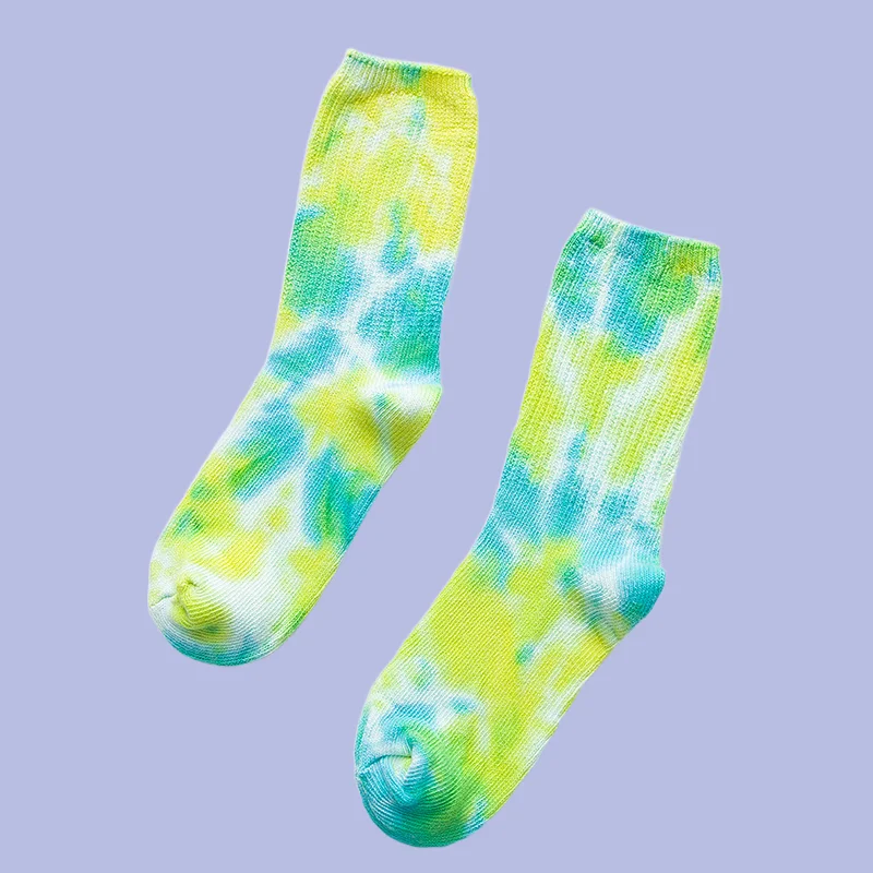 5/10 paia di calzini di cotone a tubo medio da donna nuovi calzini alla moda da donna di colore medio Tie-Dye a doppio ago di alta qualità