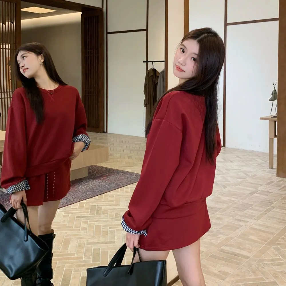 Early Autumn Korean Style Sweatshirt Skirt Set Women's Winter College Style Fashionable Complete Set Atmosphere Sensation