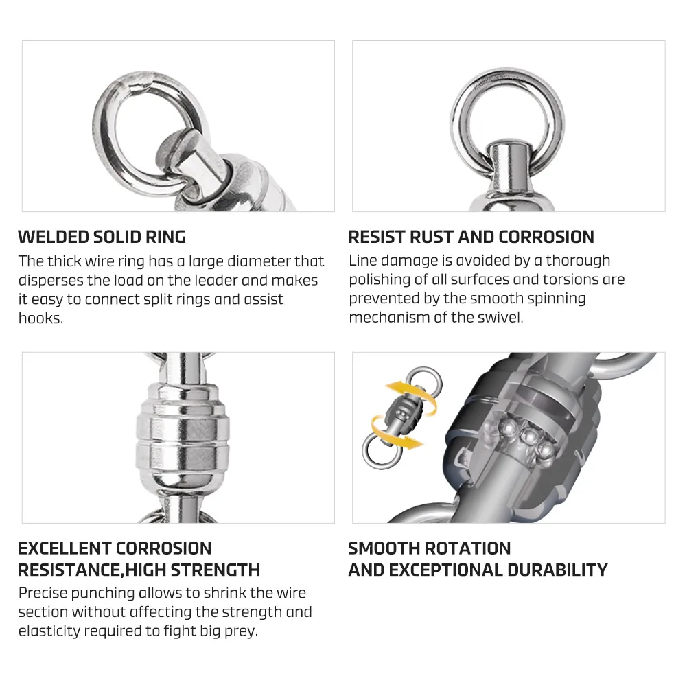 حلقة صلبة ملحومة من الفولاذ المقاوم للصدأ عالية الجودة من NOEBY Max Power BB # 3 # 4 # 5 # 6 أقصى قوة 230 كجم أدوات صيد الأسماك البحرية #6