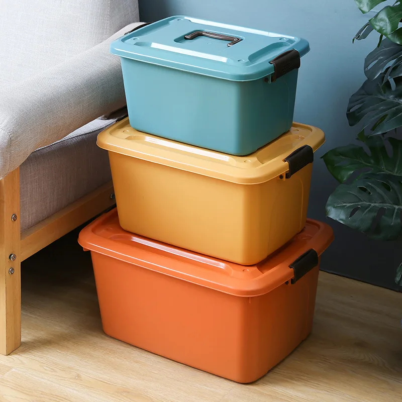 Plastic Sundries Storage Box with Handle Large Capacity Cosmetics Toy Snack Clothes Organizer Baskets Containers Home Gadgets