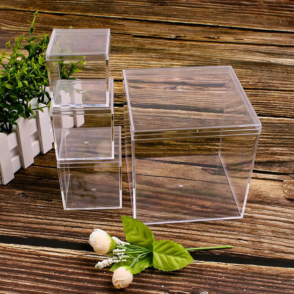 

4PCS Transparent Plastic Boxes Square Containers Food Grade Storage Gift Packing Box Plastic Jewelry Storage