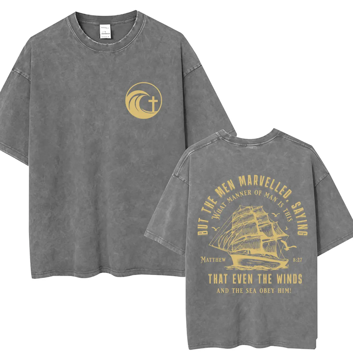 Washed Christian Religious Jesus T Shirts Bible Verse But The Men Marvelled Saying T-shirt Loose Cotton Harajuku Vintage T Shirt