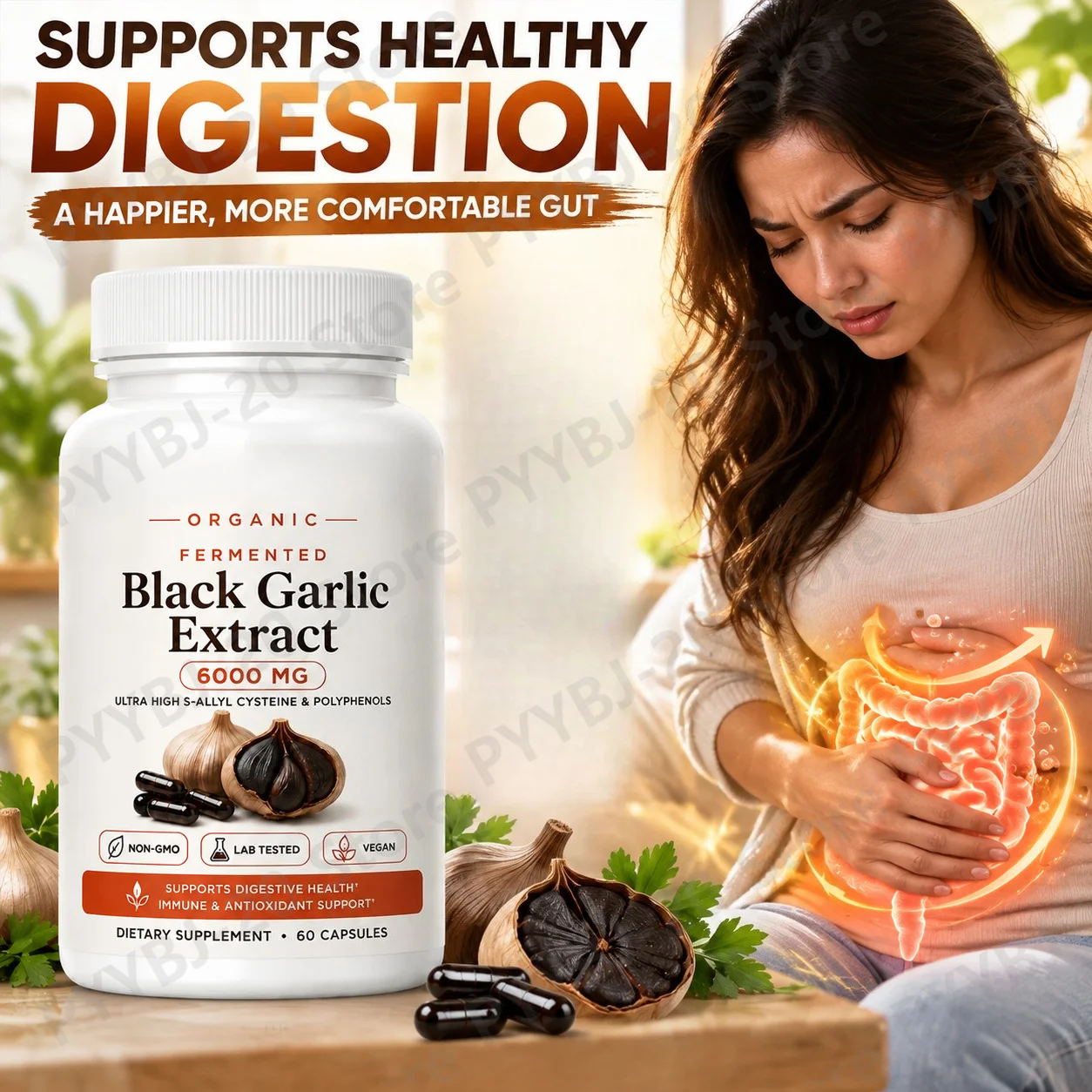 Black Garlic Extract Capsules Promote Gut Digestion Maintain Gut Flora Relieve Bloating Using Organic Black Garlic Extract 60 Ct