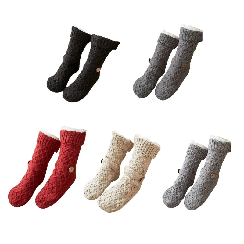 Festival Christmas Fleece Lined Floor Socks with Antiskid Bottom for Unisex Anti Slip Soles Knitted Fuzzy Slipper Socks