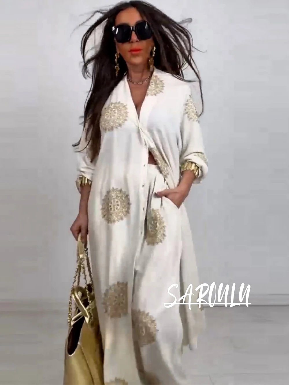 

Classic Leisure Two Pieces Set For Women, Elegant Sexy Casual Party Wear, Golden Details, Plus Size, Fast Shipping Gowns