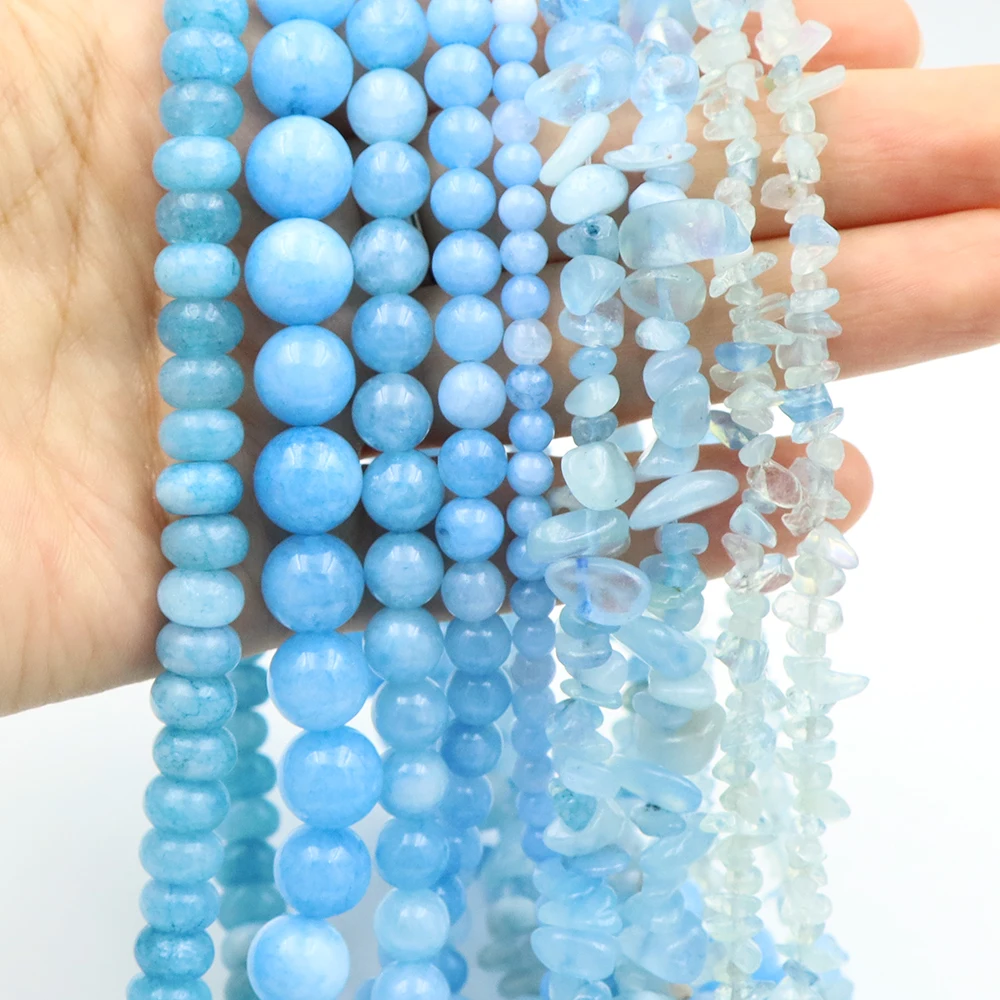 Natural Stone Blue Aquamarine Faceted Rondelle Square Irregular Round Gemstone Beads Jewelry Making Diy Bracelet Necklace Gift