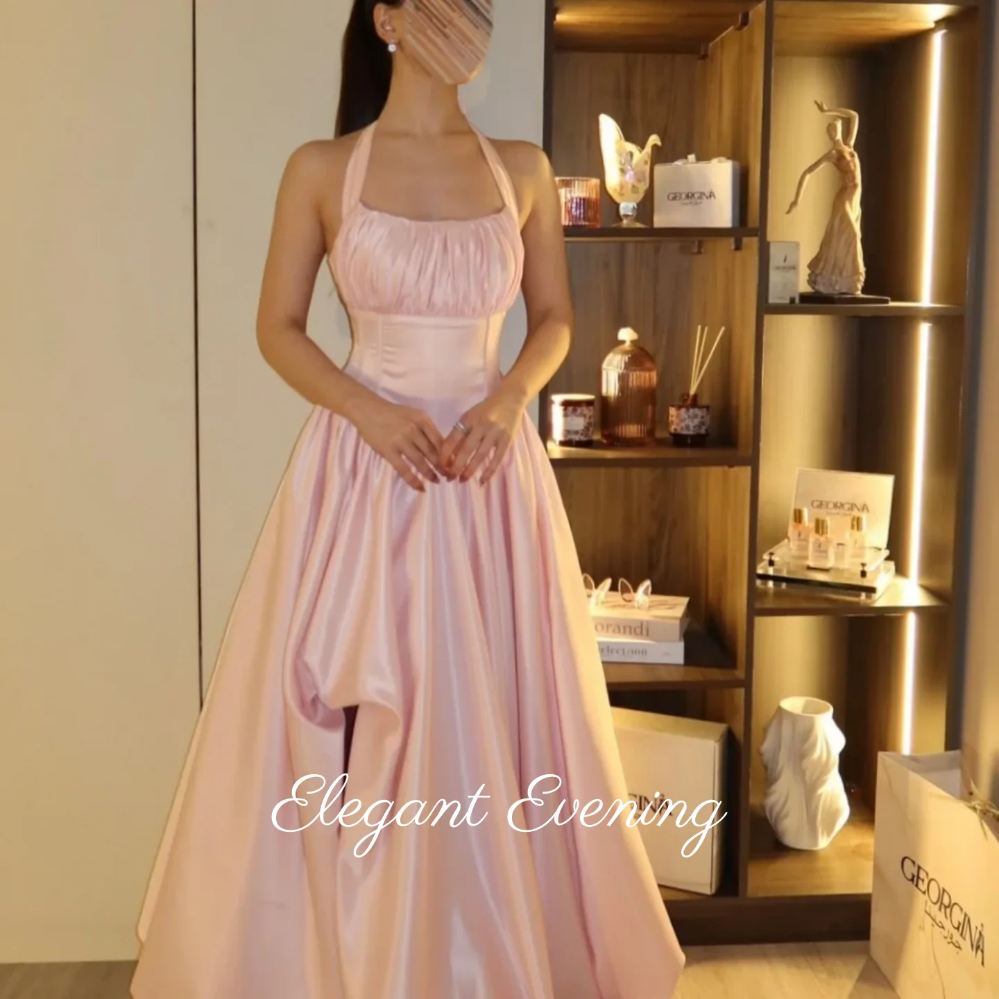 Pink Halter Prom Dress Square Neck Ruched Customized Evening Dresses High Slit Satin Bespoke Occasion Wedding Party Dress Woman