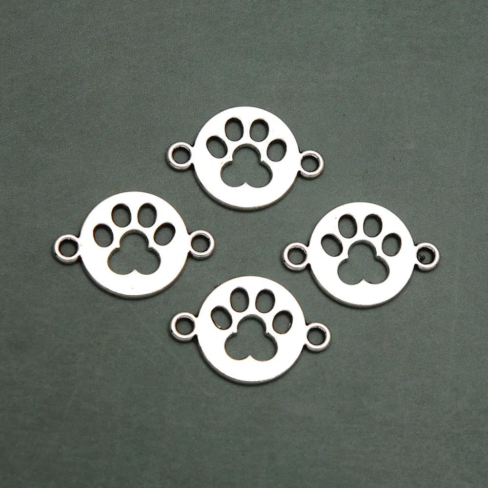 30pcs/lot--17x24mm Antique Silver Plated Dog Paw Connectors Charms Cat Pet Pendants For Jewelry Making Supplies Diy Bracelets