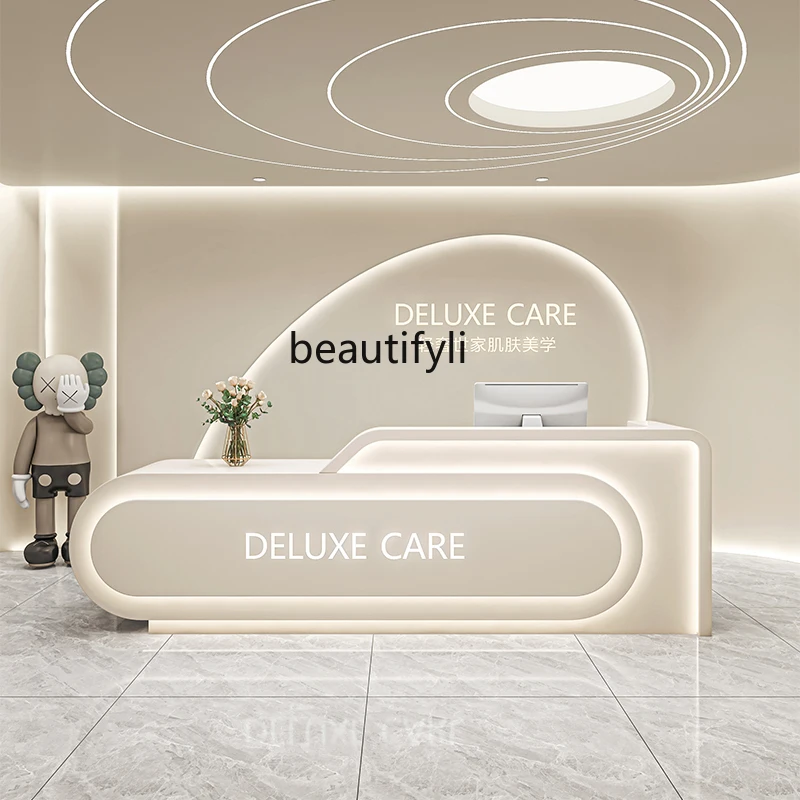 

Beauty salon bar counter curved clothing store checkout page company paint reception