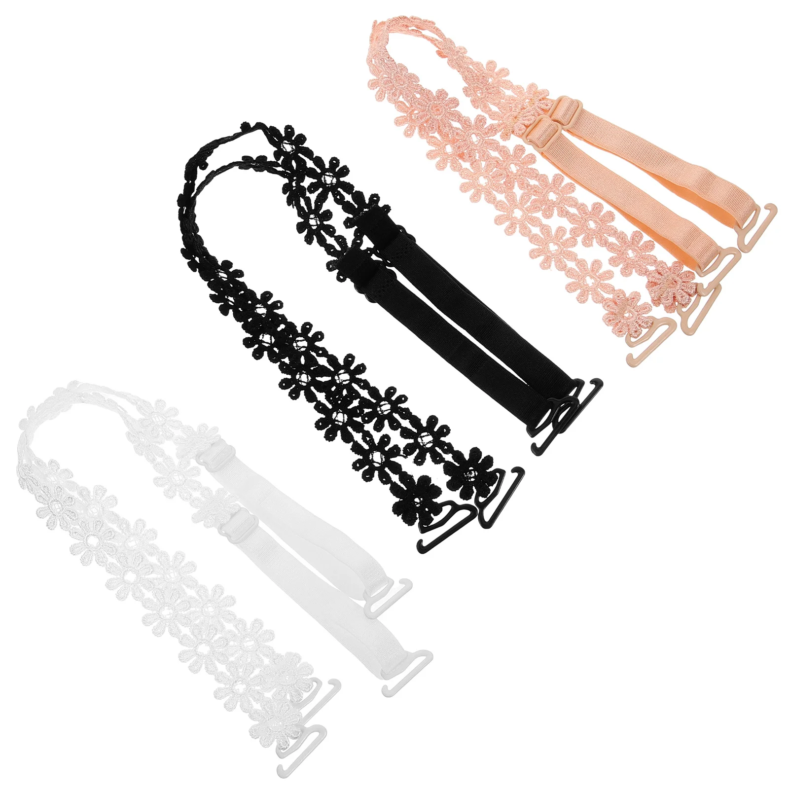 

3Pairs Adjustable Lace Flower Bra Shoulder Straps Decorative Replacement Bra Straps for Women Wedding Festival Party