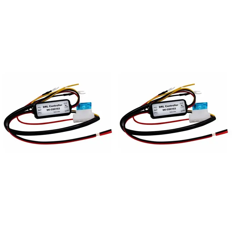 AT43-2Pcs DRL Controller Auto Car LED Daytime Running Light Relay Harness Dimmer On/Off 12-18V Fog Light Controller SK-CD0103