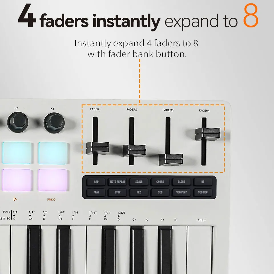 M-VAVE SMK-37 PRO Teclado MIDI de 37 teclas, almohadillas de batería, fuente de sonido, teclado 16 RGB, compatible con conexión inalámbrica con múltiples sistemas