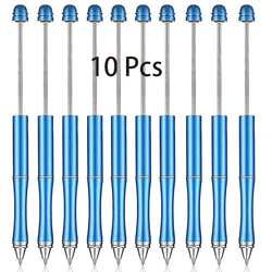 10 Pcs Metal Beadable Pens Beaded Pens Black Ink Ballpoint
