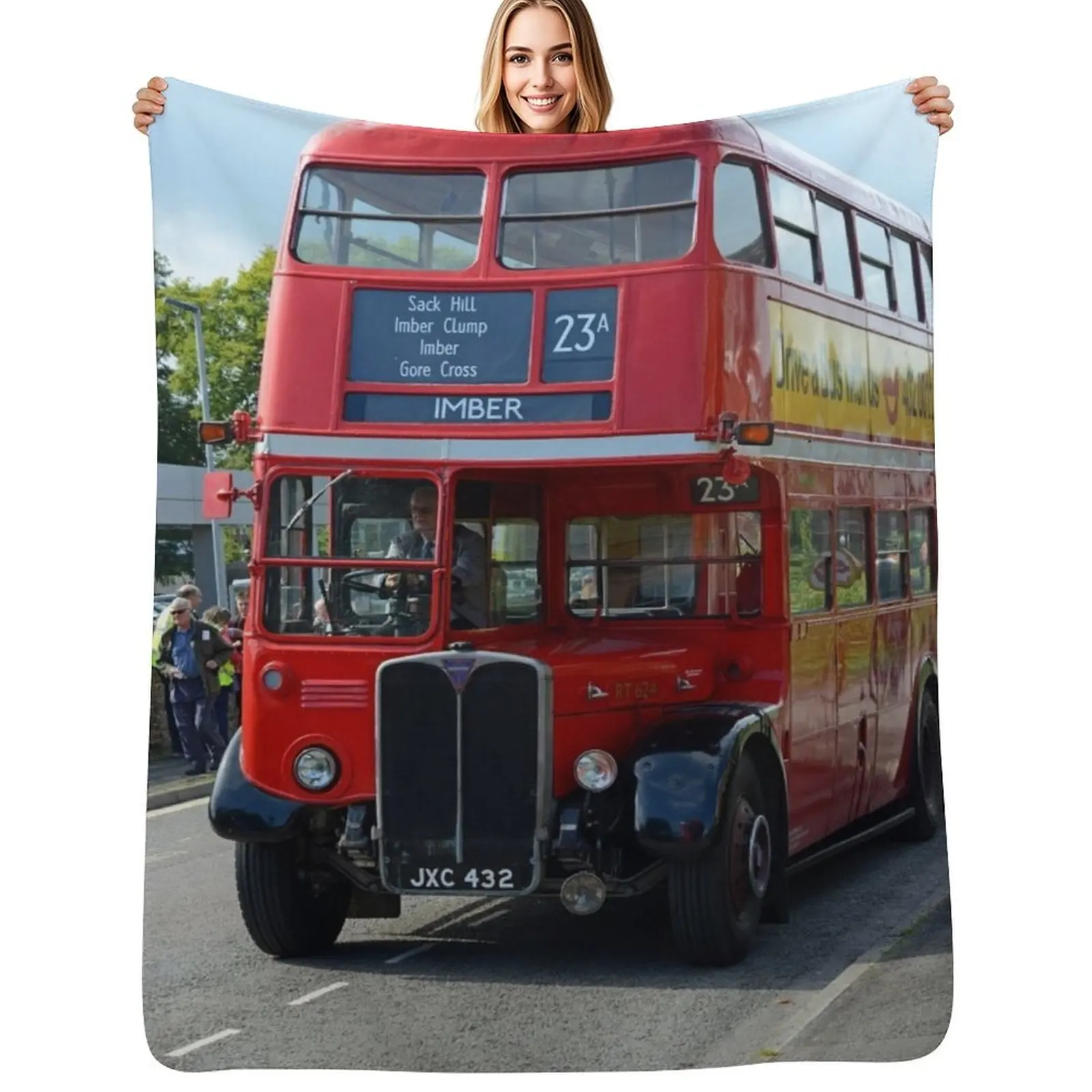 

Vintage AEC London bus at Imber Throw Blanket Soft Plush Blanket as Housewarming Gift