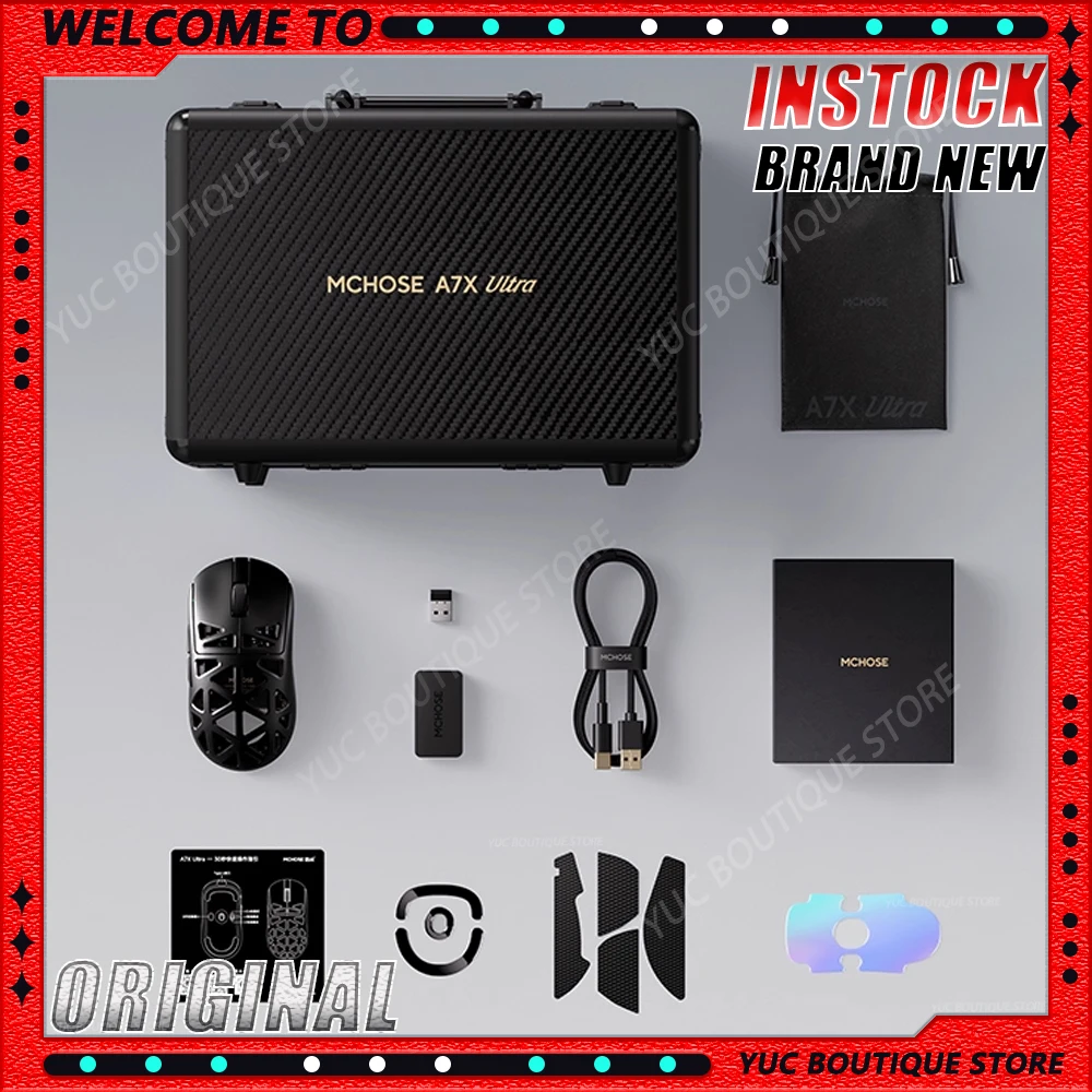

НОВАЯ MCHOSE A7X Ultra Mouse PAW3950, 3 режима, беспроводная игровая мышь из магниевого сплава, легкая полая, 42000 точек на дюйм, аксессуары для ПК