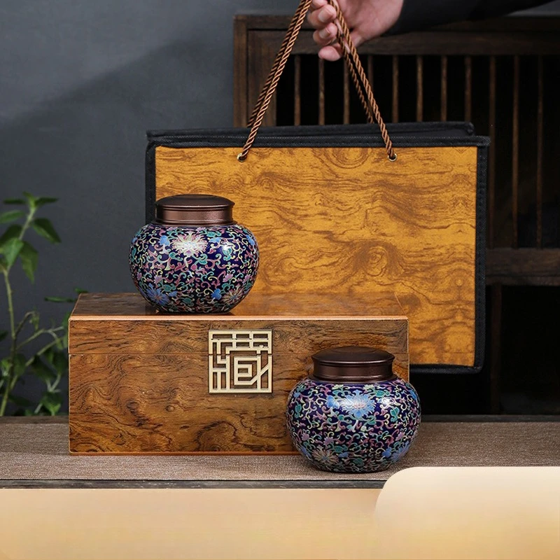 

Luxury Enameled Ceramic Tea Canister Sealed Moisture-Proof Coffee Sugar Honey Food Container Gift Home Decor Creative Tea Tin