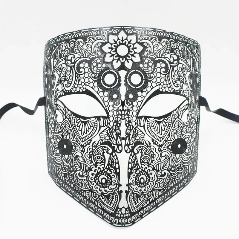 cosplay mask Full Face Bauta Phantom Venetian Masquerade Black Skull Halloween Shield Mardi Gras Metal Party