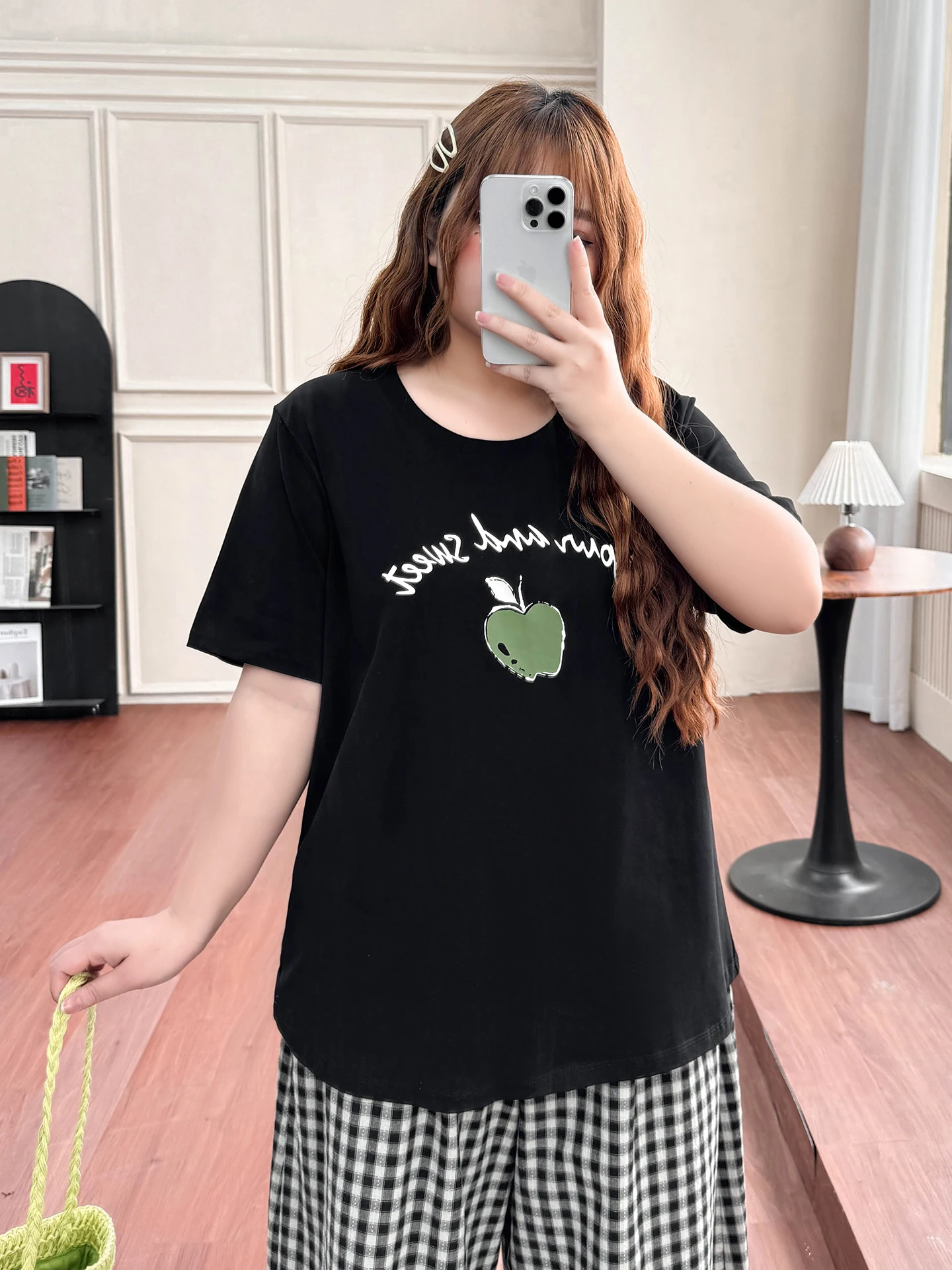 

plus Size Women's T-Shirt round Neck Short Sleeve Print Slimming Top Commute Style Casual Loose Fit Breathable Cotton