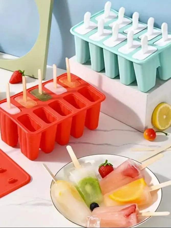 

50PCS Popsicle Sticks Included - Premium BPA-Free Silicone Popsicle Molds Set - 10-Piece Large Capacity Ice Pop Maker Set for Ho