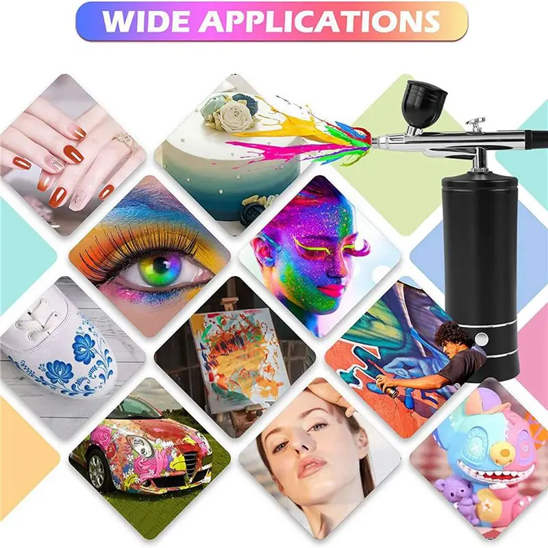 ABFU-2X Air Brush Nail Oxygen Injector Mini Air Compressor Kit Paint Sprayer For Art Tattoo Craft Cake Nano Fog Mist,Black