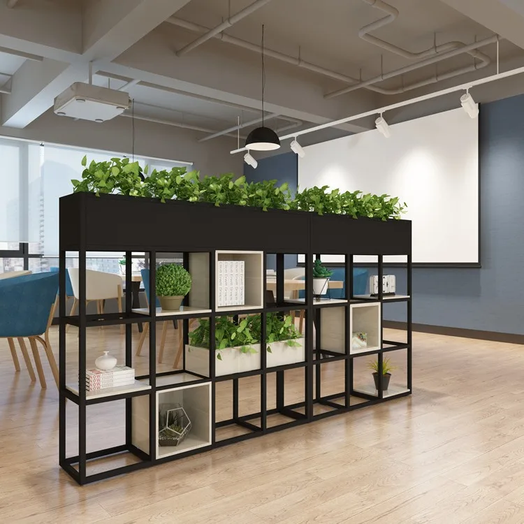 Nordic wrought iron partition rack floor-to-ceiling office screen flower stand modern simple green plant solid wood
