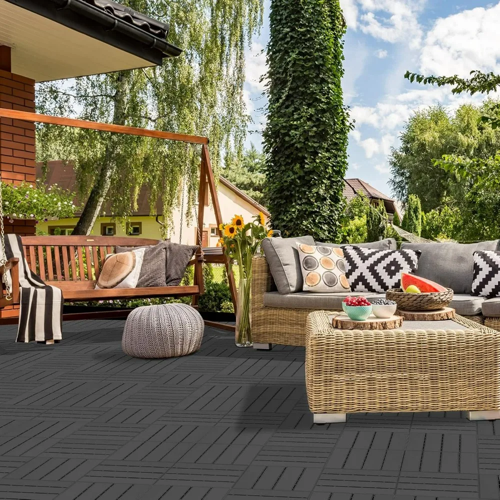 Interlocking Plastic Deck Tiles, 36-Piece Set for Balcony, Waterproof Outdoor Patio Flooring, 12x12 All-Weather Use