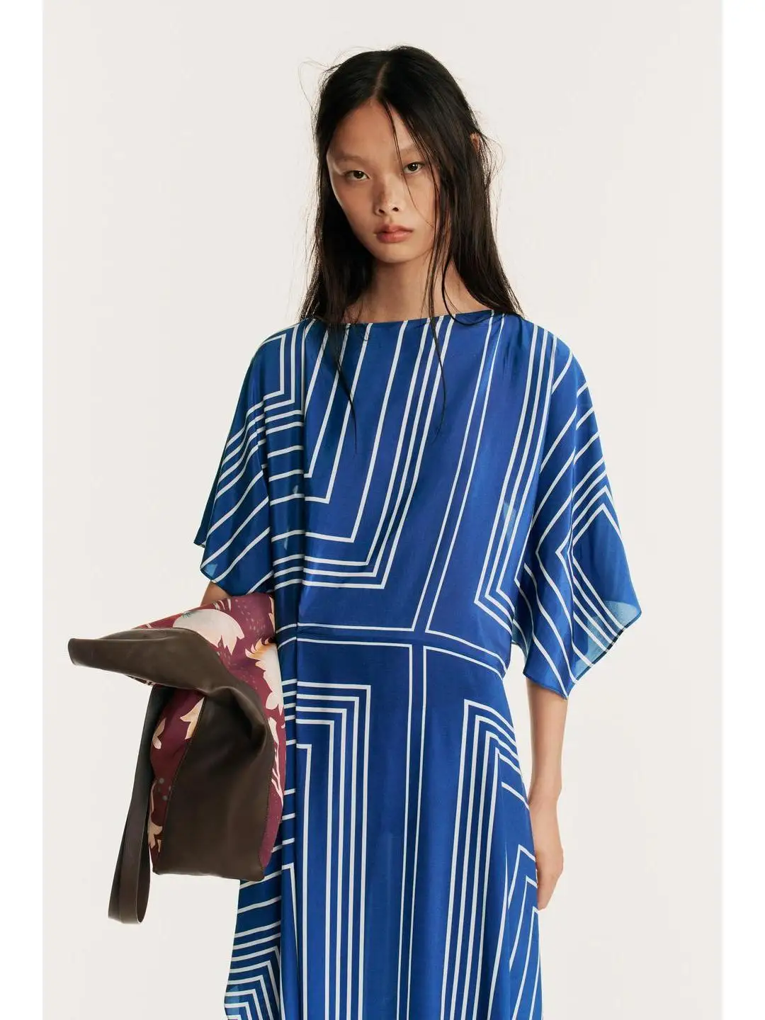 Elegant Striped Dress with Layered Ornamentation And One-Shoulder Design in Soft Georgette Fabric for Women 2026 Fashion Trend
