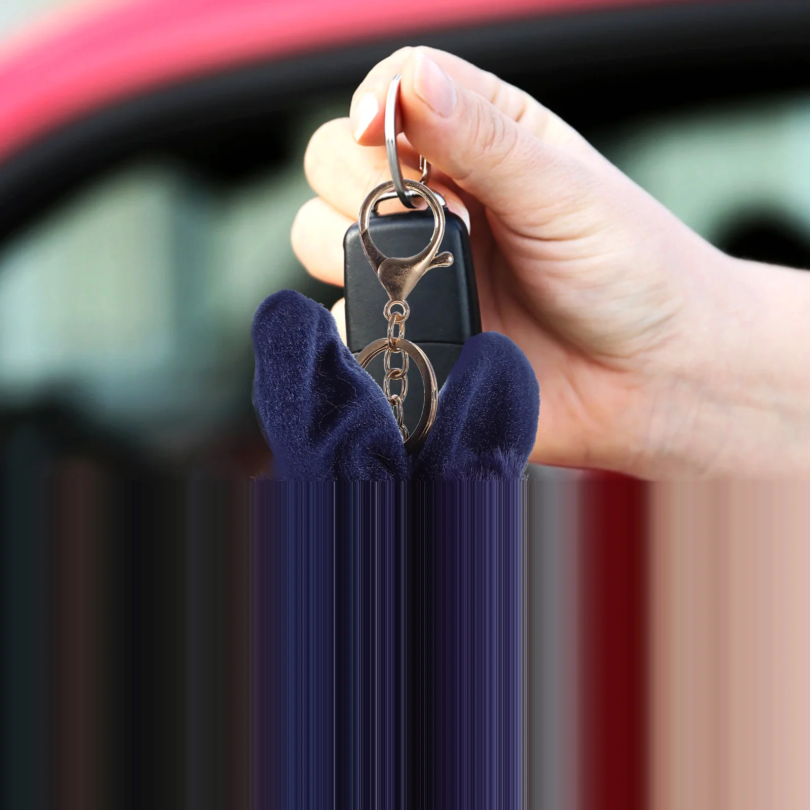 

Cute Key Chain Pendant 10-12cm Faux Rabbit Ear Pom Pom Keychain Women Girl Backpack Charm Handbag Holiday Gift