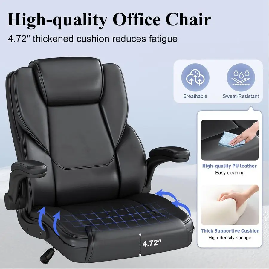 Ergonomic Executive Office Chair, Mid Back PU Leather Computer Desk Chair with FlipUp Armrests, Lumbar Support, Adjustable Heigh