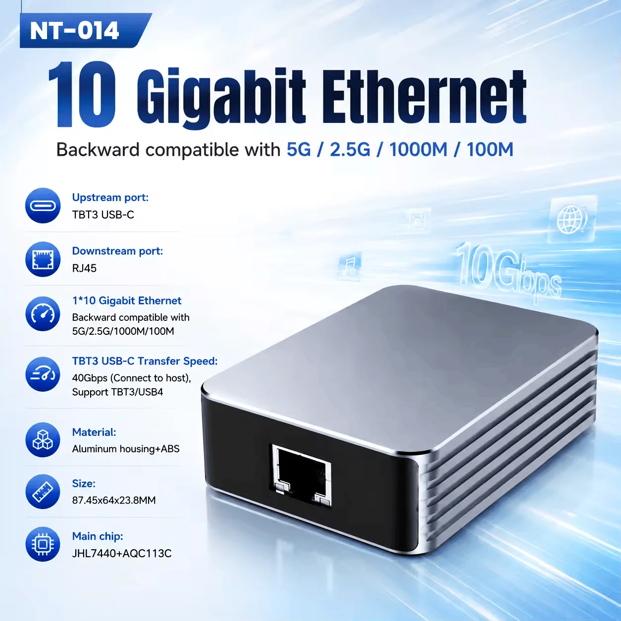 10GbE Thunderbolt 4 USB4 Ethernet Adapter Aquantia AQC113C 10G RJ45 40Gbps for MacBook Pro Air M1 M2 M3 M4 Mac Mini NAS