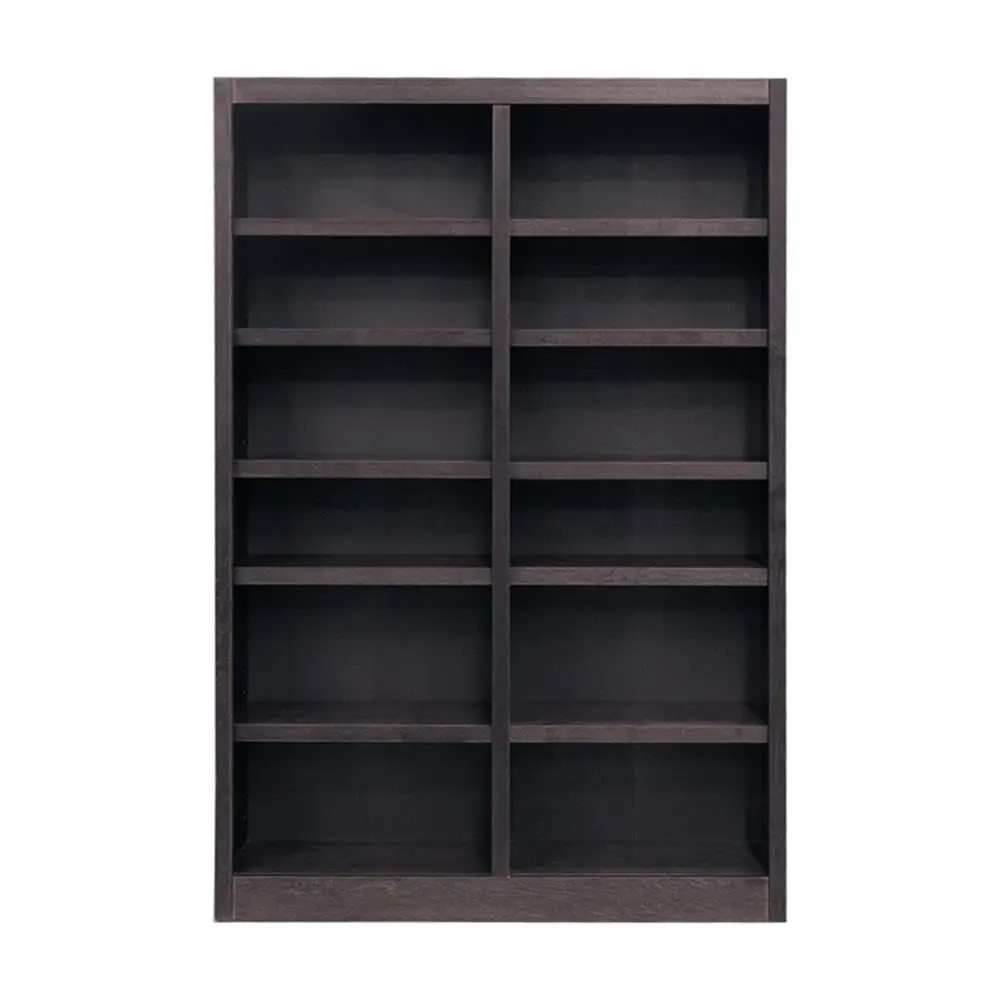 Traditional Double Wide Wood Bookcase with 10 Adjustable & 2 Fixed Shelves, Simple Assembly, Espresso Finish, 84
