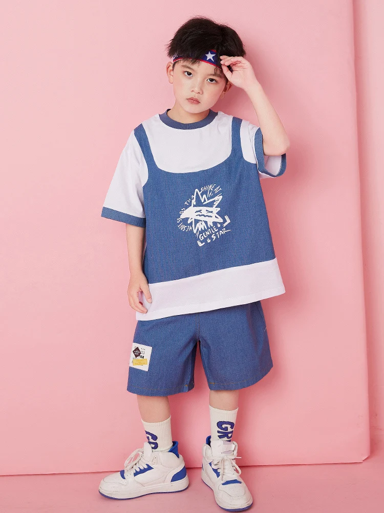 Cheerleading Uniform Denim Jazz Dance Kostuum Tops Shorts Rok Hiphop Dance Outfit Concertkleding Dl10439