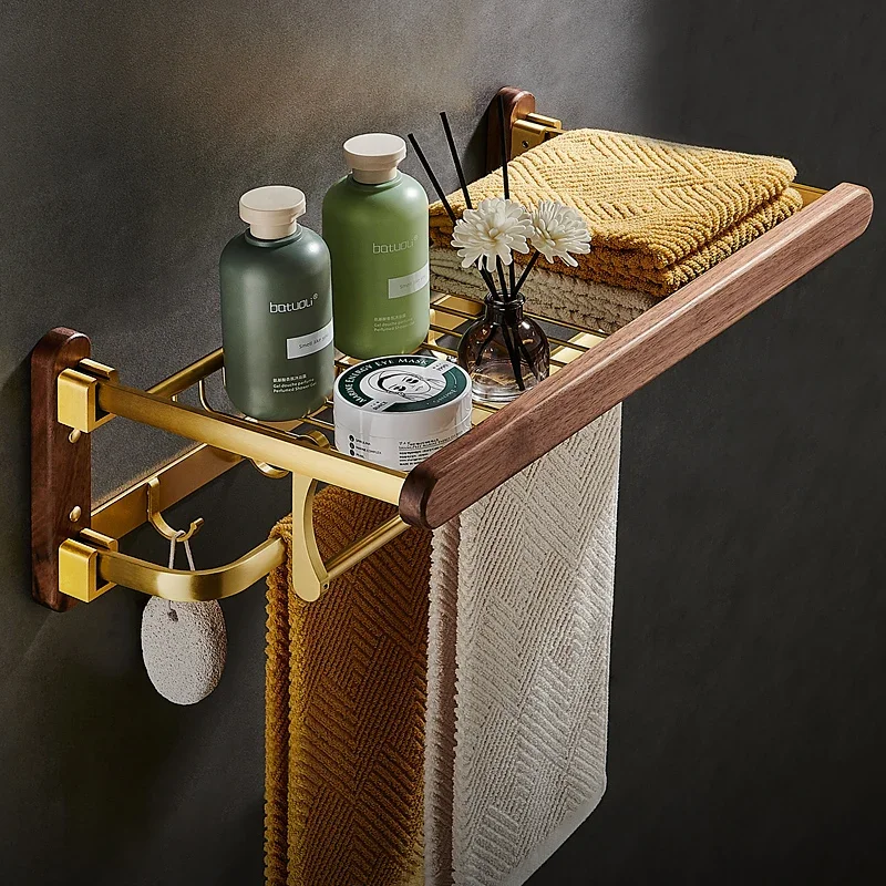 Space Aluminum Foldable Towel Rack Luxury Bathroom Towel Holder Double-Layer Storage Shelf Sturdy Mesh Basket for Bathroom