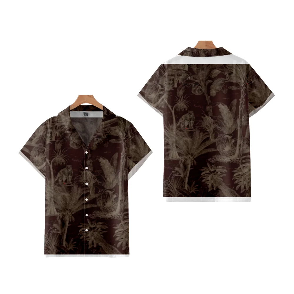 New Men\'s Shirts Hawaii Tropical Style Parrot Print Short Sleeve Aloha Shirts Cuban Style Summer Plus Size Casual