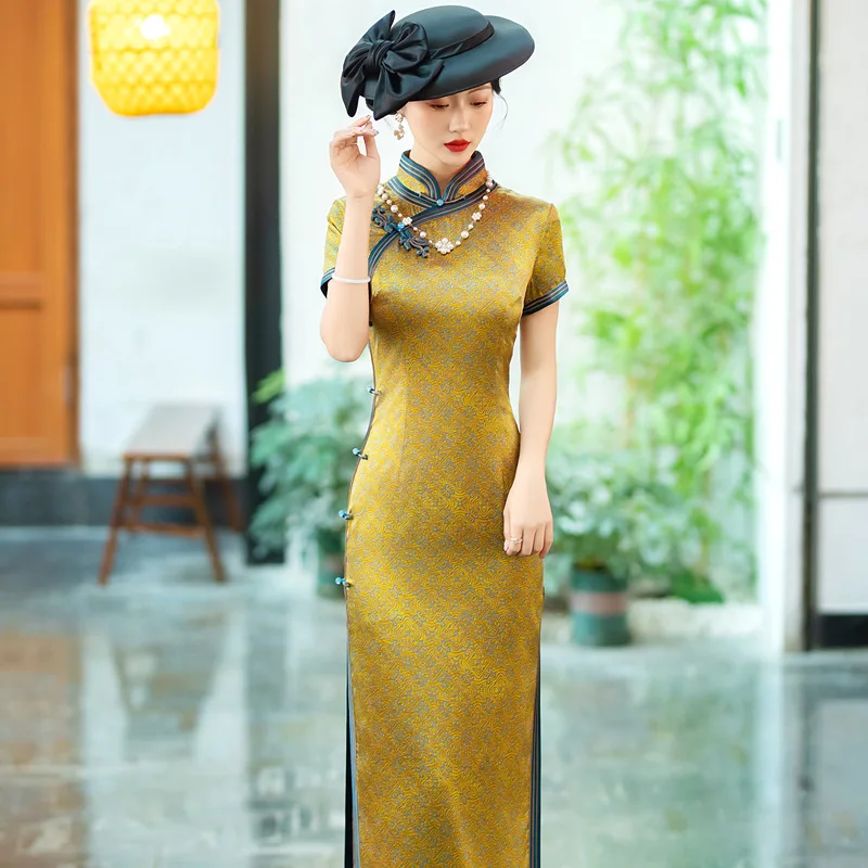 High-End Old Shanghai Quality Real Silk Cheongsam Qipao 2024 New Retro Cheongsam Qipao Dress Long Chinese Dress