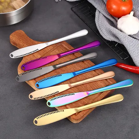 430Stainless Butter Knife Holes Cheese Dessert Knife Steel Jam Knife Cutlery Toast Wipe Cream Bread Cheese Cutter Kitchen Tools