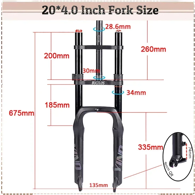 BUCKLOS Air Suspension Fork MTB 20in 26in Bike Fat Fork Bicycle Disc Brake 20*4.0 26*4.0 Fat Tire Fork for Snow Beach Bike Parts