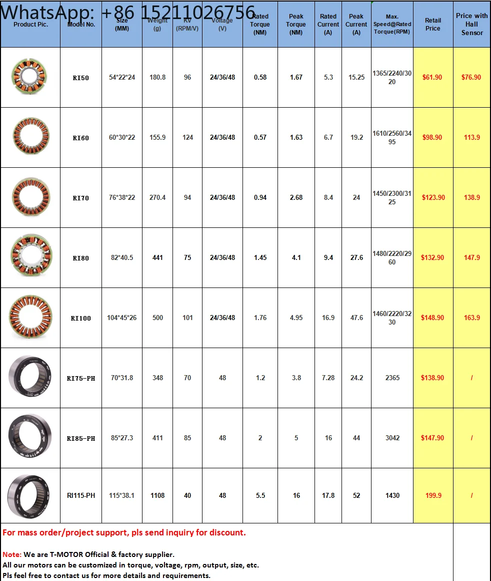 RI115-PH 전기 DC 로봇 RC 모터 프레임리스 브러시리스 액추에이터 로봇 모터 (로봇 개용)