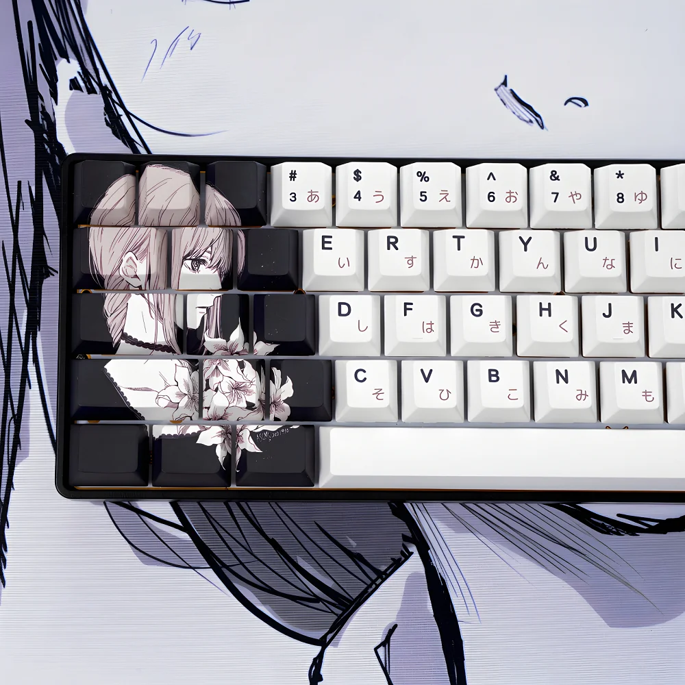 Machima Flower Japanese Keycaps PBT Large Complete Set of Cherry Contour Keycaps for Cherry MX 61 68 104 Mechanical Keyboard