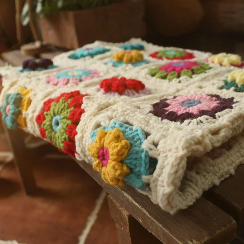 Handmade Crochet Daisy Granny Square Blanket Pattern Cushion Felt Rustic Crafts Home Life Gifts Home Decorations Sofa Blanket