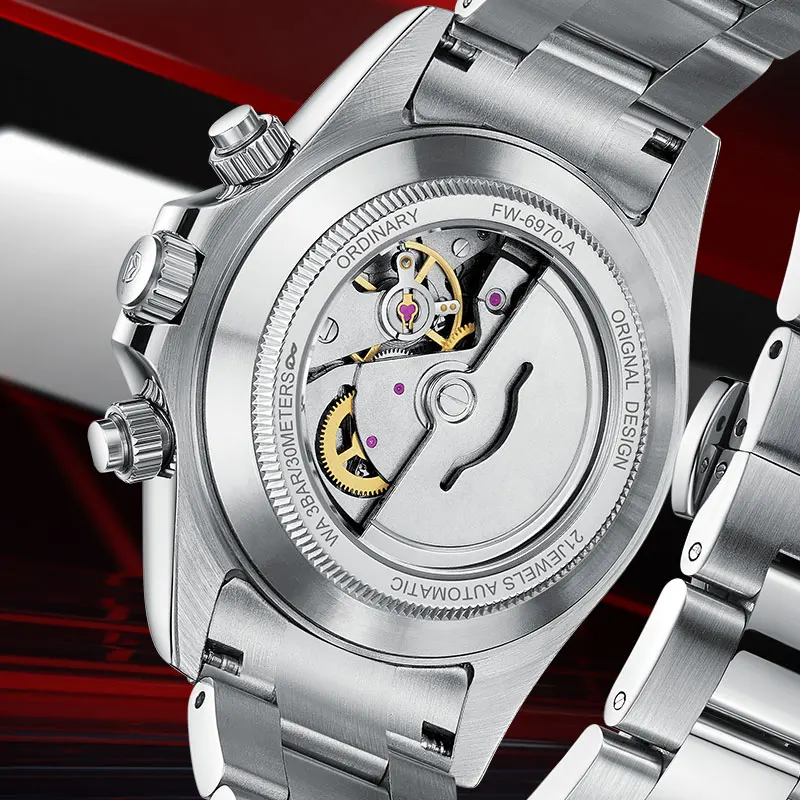 Mark Fairwhale 2025 새로운 최고 브랜드 다기능 해골 시계 자동 운동 기계식 시계 빛나는 방수 남자 시계