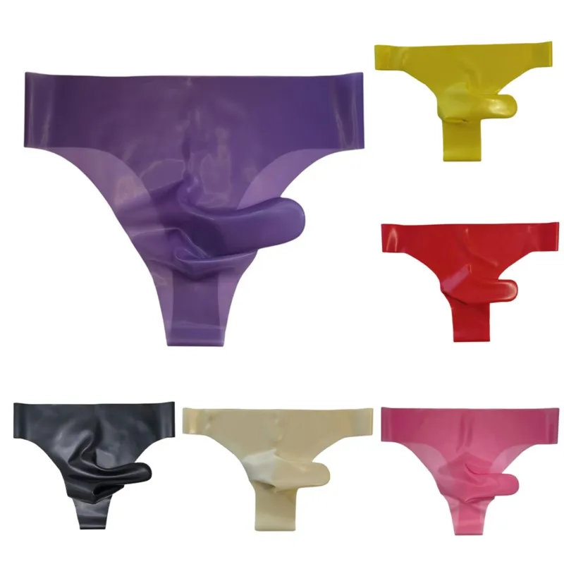 Summer Waterproof Latex Sexy Mens T-backPouch Rubber Elephant Nose See-Through Thong Safety Panties Men's Underwear