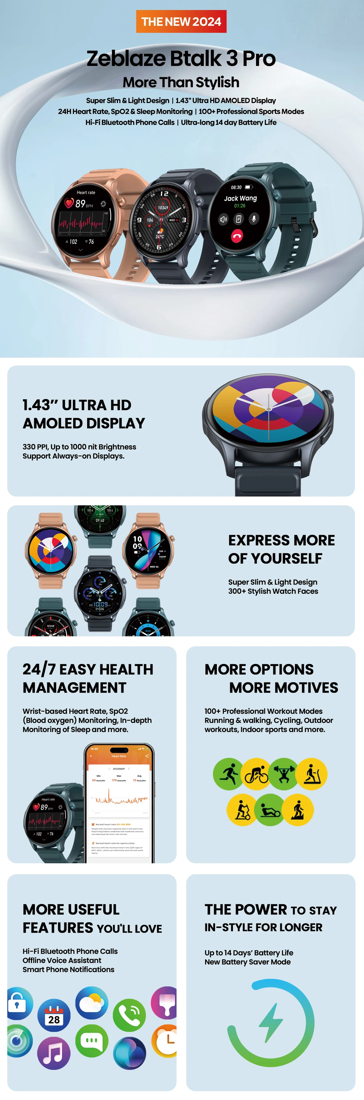 Neue Smartwatch Zeblaze Btalk 3 PRO 1,43 Zoll AMOLED-Display, Bluetooth-Telefonanrufe, Gesundheits- und Fitness-Tracking-Smartwatch – Detail 1