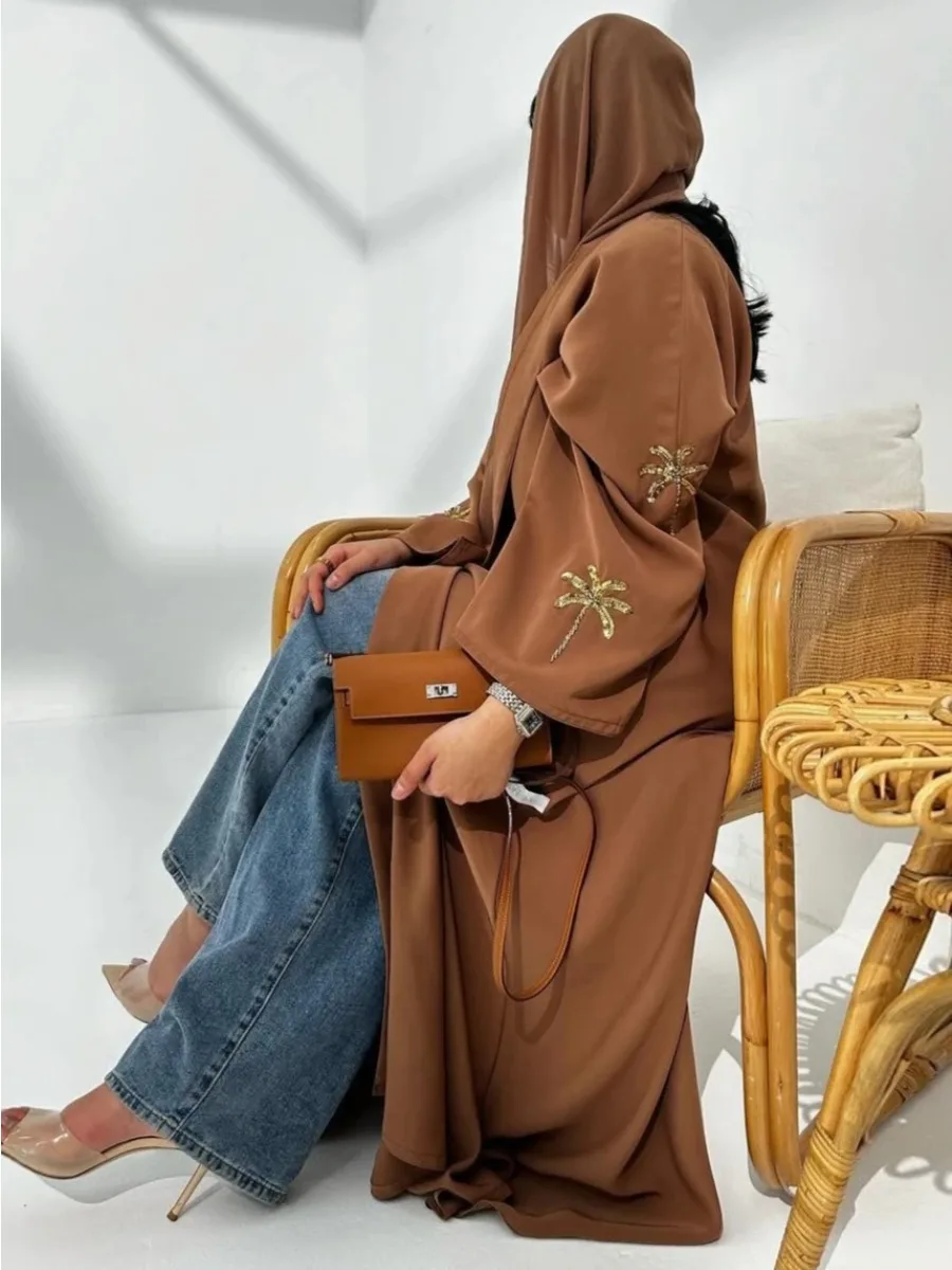Eid Muslim Open Dress Women Abaya Embroidery Sequins Muslim Cardigan Vestidos Party Caftan Jalabiya Ramadan Dubai Arab Robe 2025