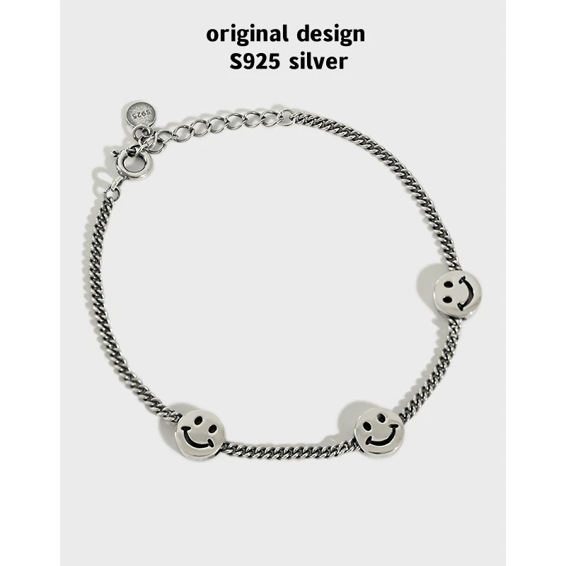 

Original INS Retro Distressed S925 Sterling Silver Round Smile Bracelet Women's Fashion Luxury Party Jewelry