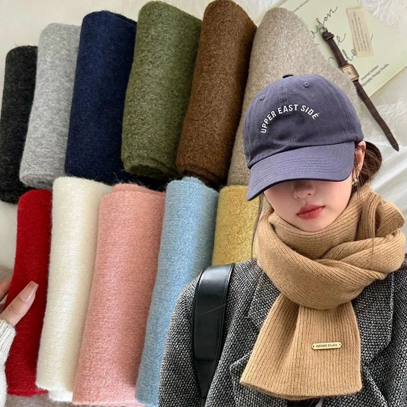 Winter Solid Color Knitted Warm Scarf Ins Style Soft Stretchy Neck Wrap Cozy Cold‑weather Shawl Versatile Daily Neck Accessories