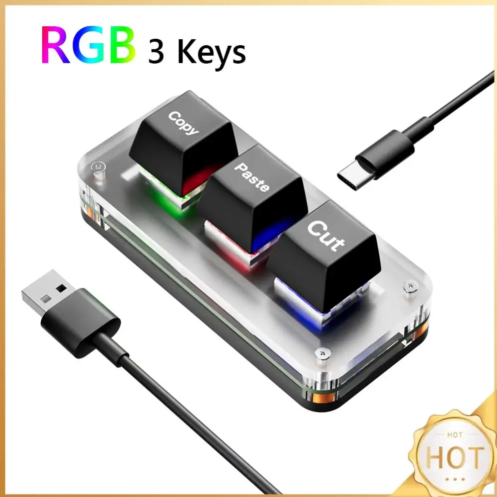 RGB Ctrl X C V Shortcut One Handed Keyboard 3-Key Gaming Mechanical Keyboard USB Type-C for Accounting Working Or Rhythm Games
