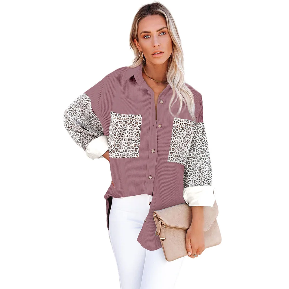 Casual da donna irt Autunno Inverno Stampa leopardata Lungo Sve Colletto rovesciato Capispalla a righe Cleanfit Sle Poliestere Cotone