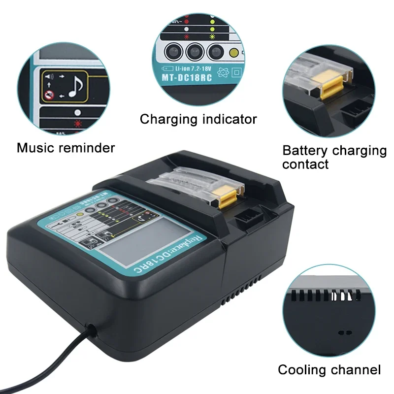 DC18RC Li-ion Battery Charger for Makita 14.4V 18V BL1830 Bl1430 DC18RC DC18RA EU Plug 3A Current 1pcs USB Adapter for Phone